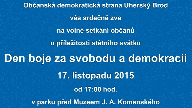 Pozvánka na setkání občanů ke Dni boje za svobodu a demokracii v Uherském Brodě