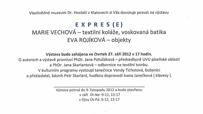 Vlastivědné muzeum Dr. Hostaši Vás zve