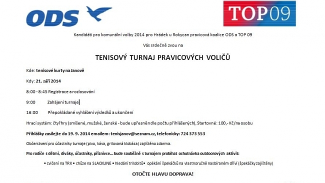 TENISOVÝ TURNAJ PRAVICOVÝCH VOLIČŮ