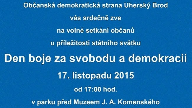 Pozvánka na setkání občanů ke Dni boje za svobodu a demokracii v Uherském Brodě