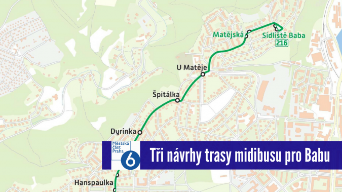 Hledá se trasa midibusu pro sídliště Baba. Která je nejlepší?