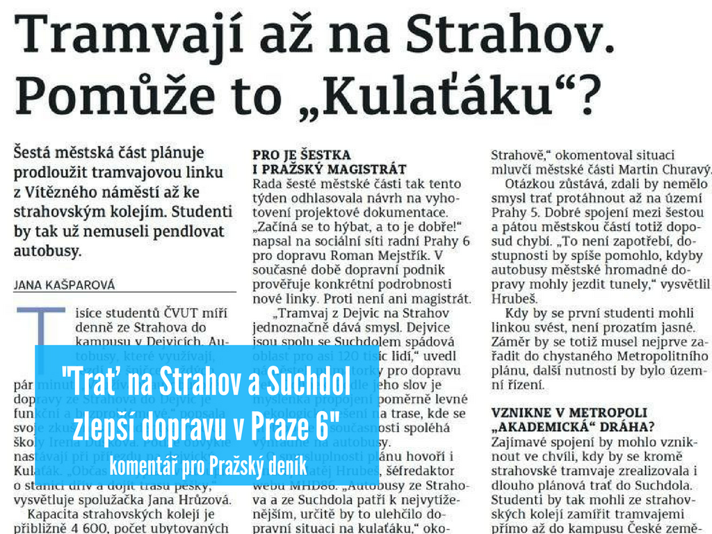 Tramvajová trať na Strahov a Suchdol zlepší dopravu v Praze 6
