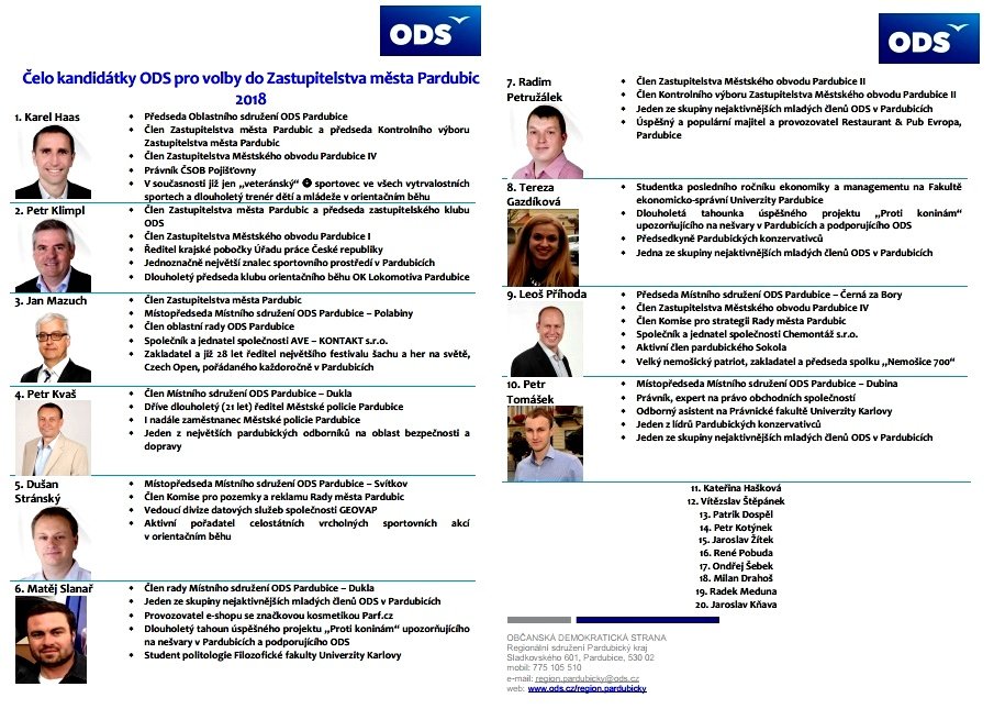 Pardubická ODS jako první představila kandidátku pro podzimní volby do Zastupitelstva města Pardubic