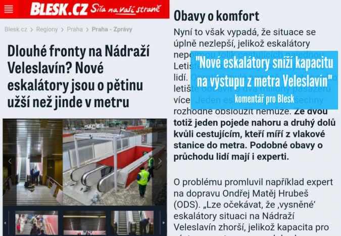 Komentář pro Blesk: Nové eskalátory sníží kapacitu na výstupu z metra Veleslavín