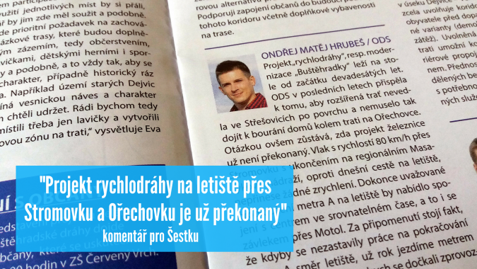 Projekt rychlodráhy na letiště přes Stromovku a Ořechovku je už překonaný