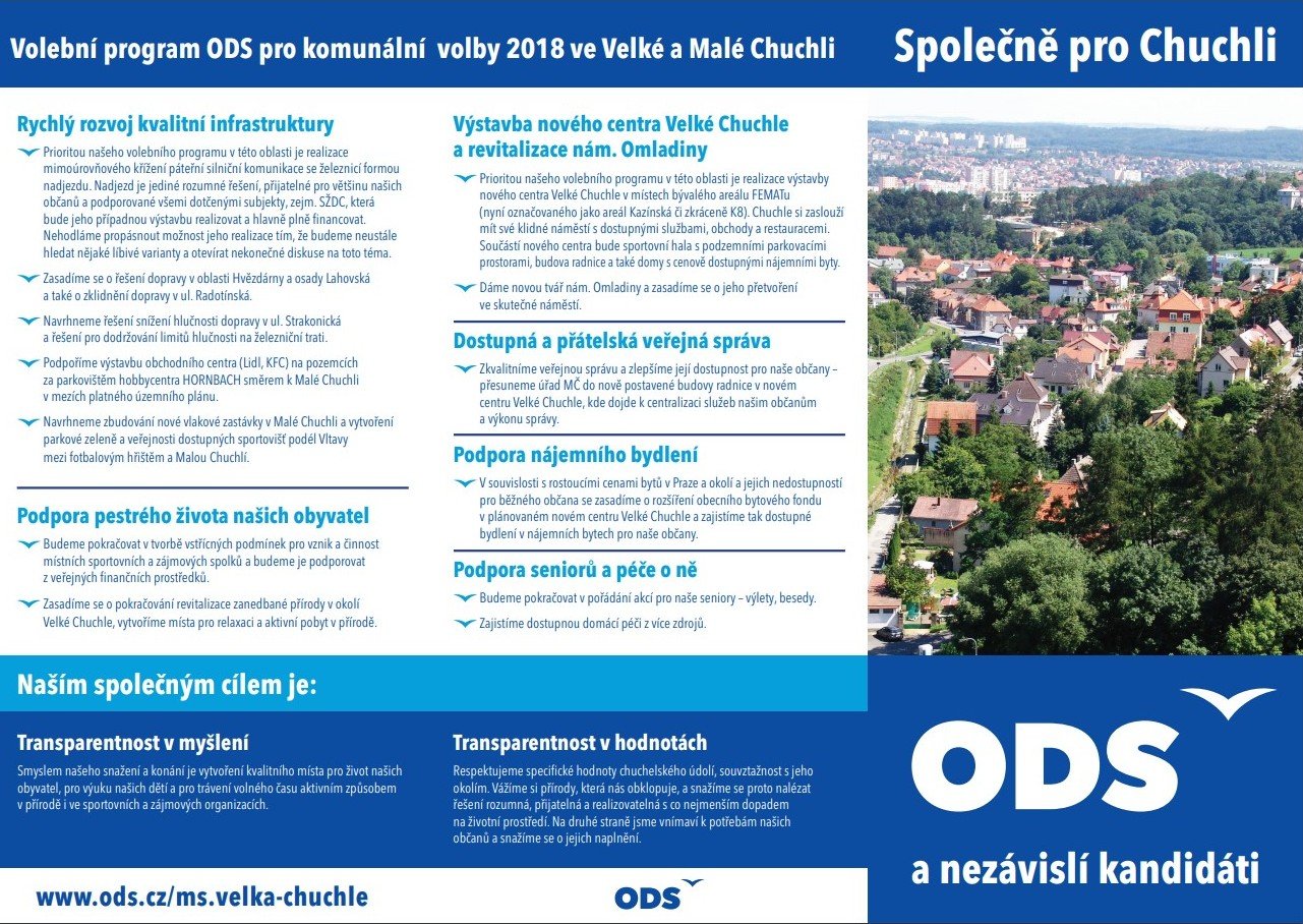 Volební program ODS pro komunální volby 2018 ve Velké a Malé Chuchli