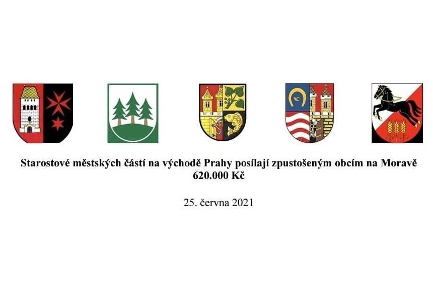 Starostové městských částí na východě Prahy posílají zpustošeným obcím na Moravě 620.000Kč