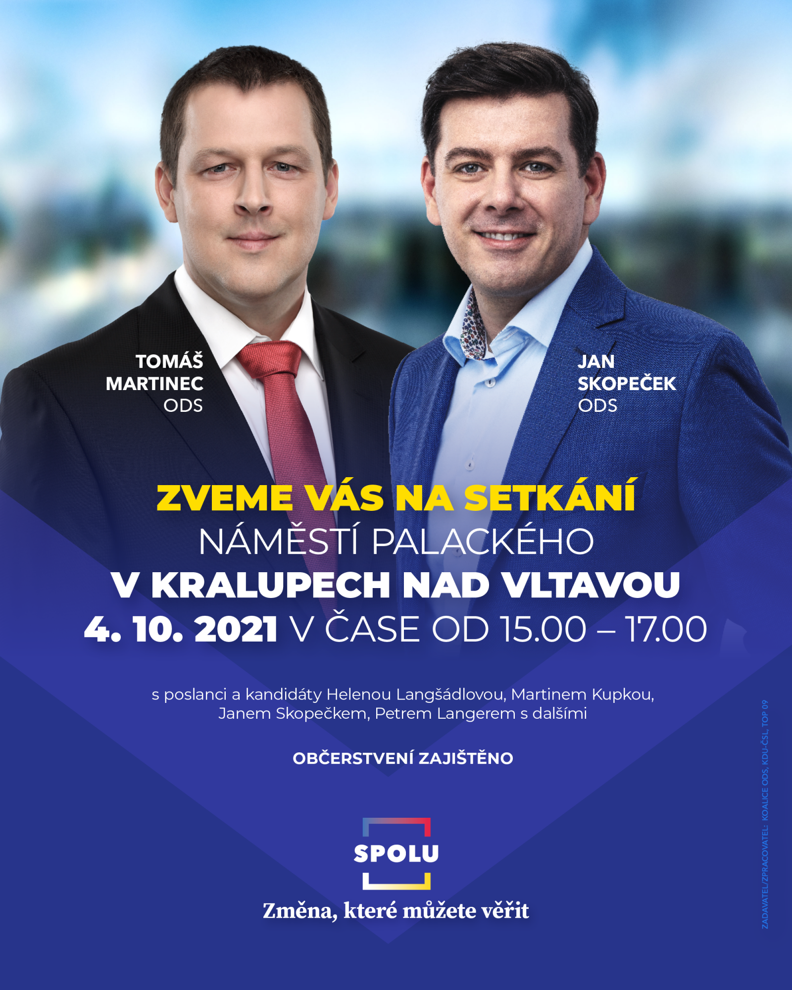 Pozvánka na setkání s kandidáty 4.10.2021 - Kralupy nad Vltavou