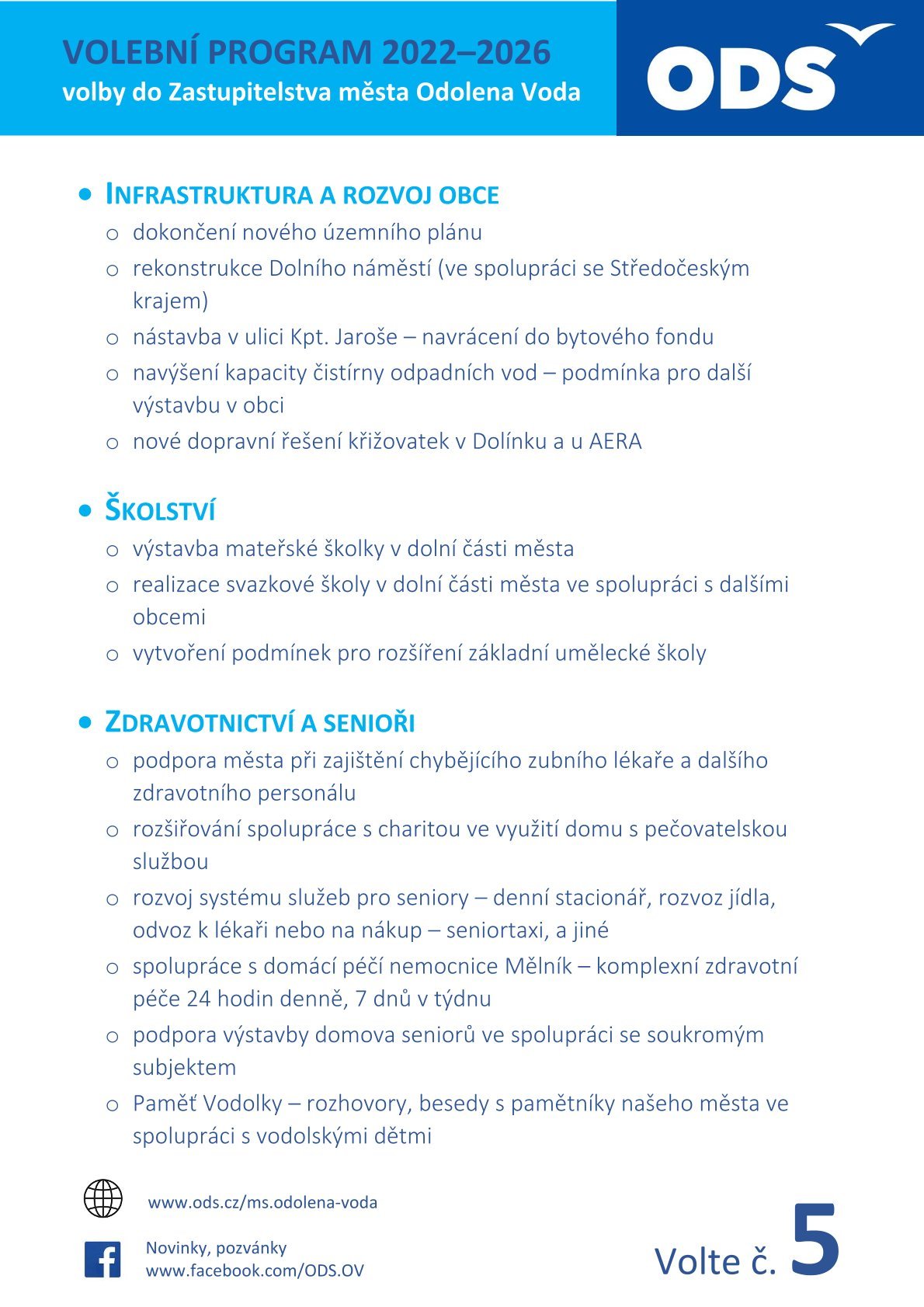 VOLEBNÍ PROGRAM 2022–2026 volby do Zastupitelstva města Odolena Voda