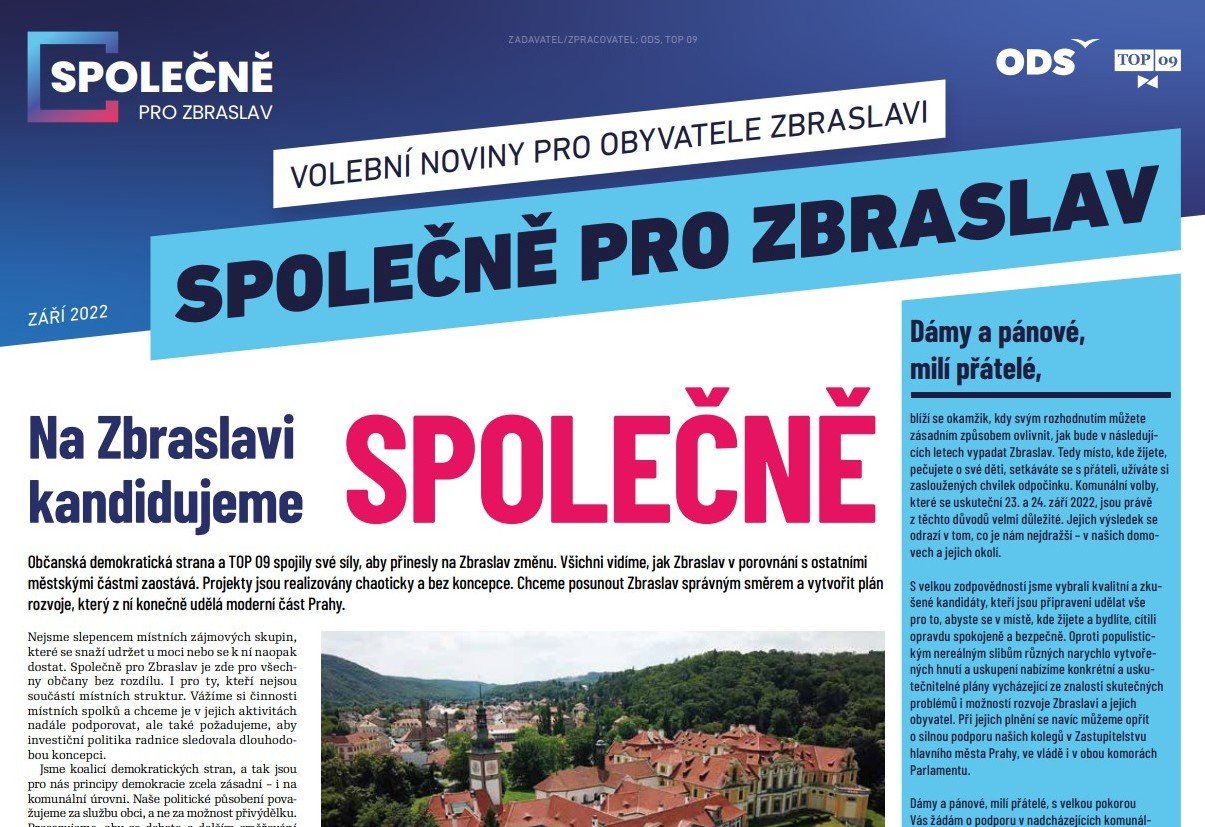 Volební noviny SPOLEČNĚ pro Zbraslav