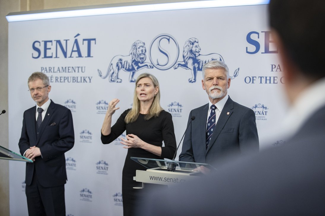 Prezident Petr Pavel poprvé ve funkci navštívil Senát, před plénem vystoupil s projevem