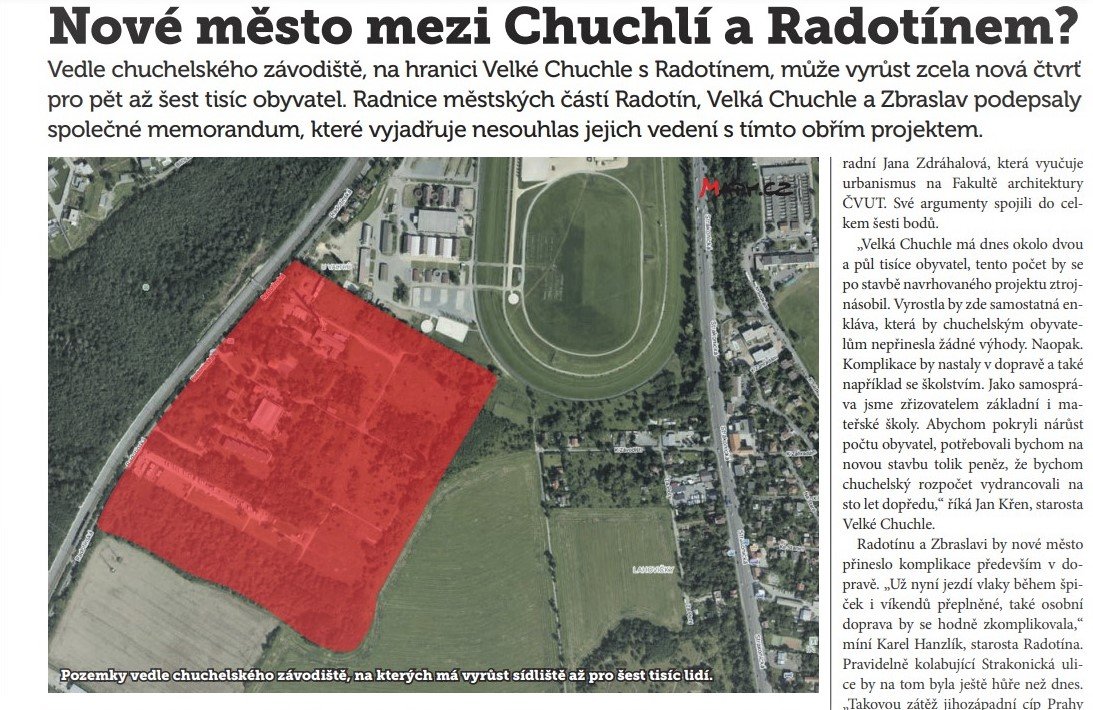 Nové město mezi Chuchlí a Radotínem?