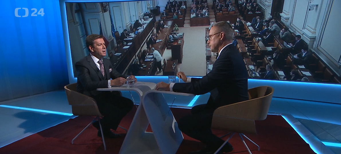 ODS bude chtít, aby se schodek rozpočtu snížil alespoň o sto miliard, naznačil Jan Skopeček v Interview ČT24